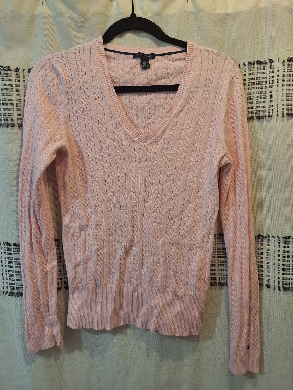 Light Pink Cable Knit V-Neck Sweater